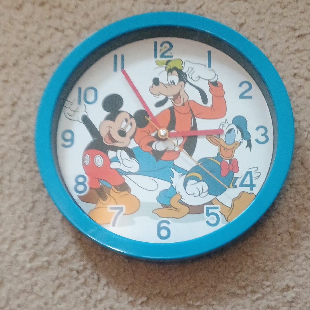 Disney Black W/ Blue Wall Clock 10inch Acrylic Mickey Donald Goofy
